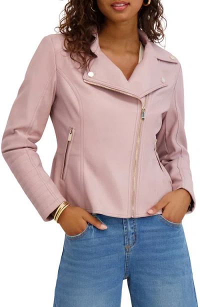 KENSIE KENSIE PEPLUM BACK FAUX LETHER MOTO JACKET