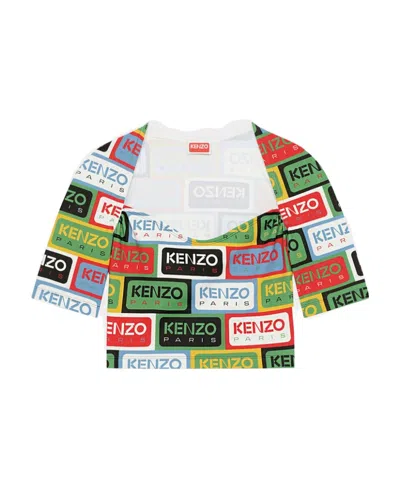 KENZO KENZO ALL-OVER LOGO PRINTED CREWNECK CROP TOP