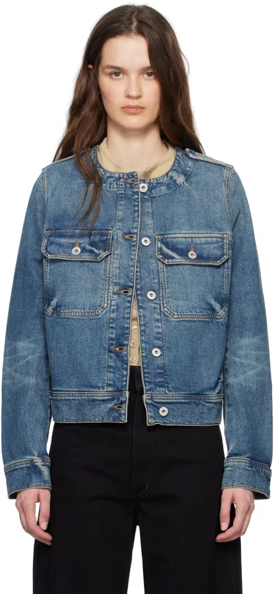 KENZO BLUE KENZO PARIS COLLARLESS DENIM JACKET