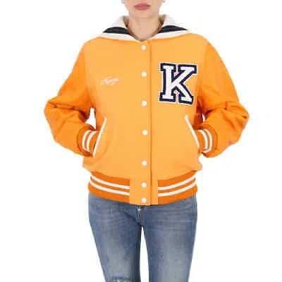 KENZO KENZO LADIES APRICOT VARSITY WOOL AND LEATHER JACKET, SIZE SMALL