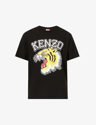 KENZO KENZO MEN'S JERSEY BLACK TIGER VARSITY BRAND-PRINT RELAXED-FIT COTTON-JERSEY T-SHIRT