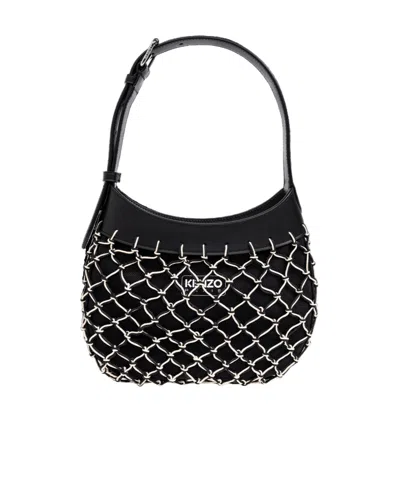 KENZO KENZO LOGO PATCH NET-OVERLAY HANDBAG