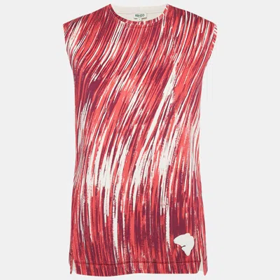 KENZO PINK/MULTICOLOR PRINTED JERSEY SLEEVELESS TUNIC S