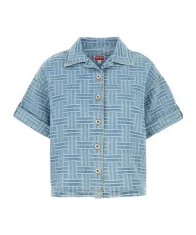 KENZO KENZO WEAVE STONE BLEACH OVERSIZED SHIRT
