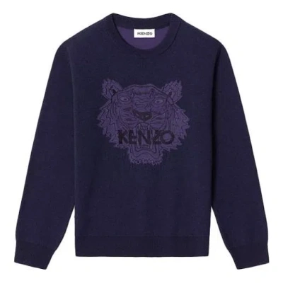 KENZO (WMNS) KENZO SS21 Tiger Embroidered Long Sleeves Pullover Hoodie Navy Blue