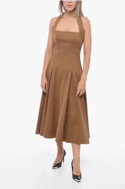 KHAITE Cotton Blend Flared Dress with Halter Neck