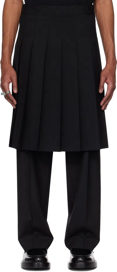 KHOKI BLACK SKIRT-LAYERED TROUSERS