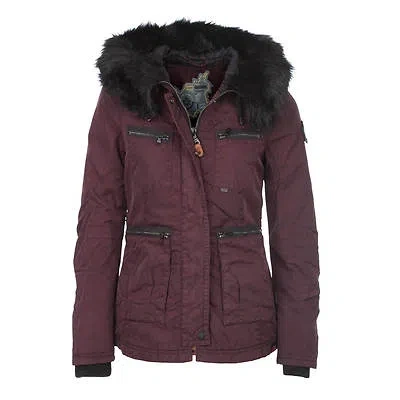 KHUJO KHUJO MAKALA DAMEN JACKE WEINROT GR. L TAILLIERTE WINTERJACKE KUNSTFELL KAPUZE