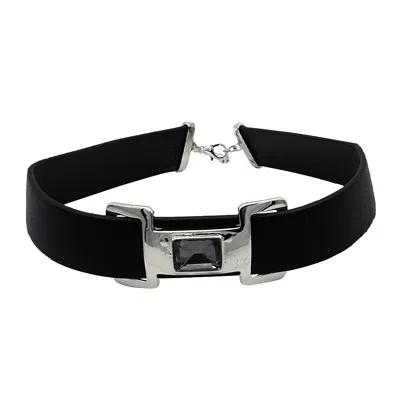 KIARA SHOES COLLAR BLACK WITH JEWEL SILVER CHOKER ADJUSTABLE 35-43 CM - ACC515 BLACK