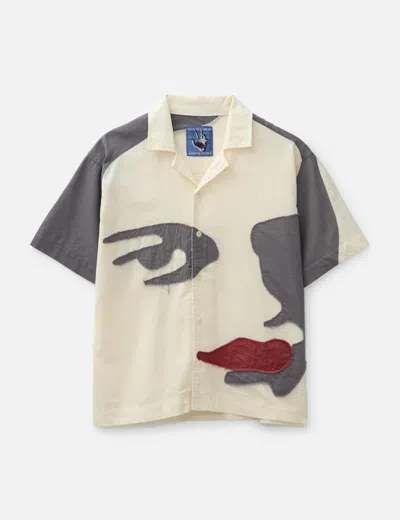 KIDSUPER PATCHWORK FACE LINEN CAMP SHIRT