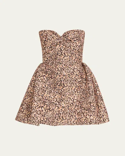 KIKA VARGAS ROSSY LEOPARD TAFFETA STRAPLESS MINI DRESS