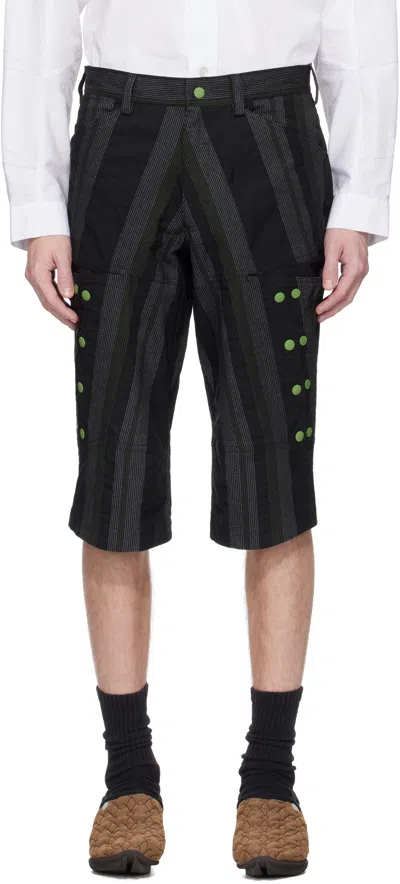 KIKO KOSTADINOV BLACK & GREEN INEX SNAP SHORTS
