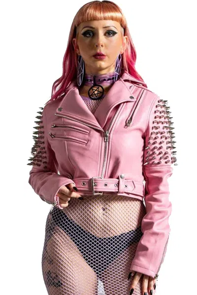 KILLSTAR KILLSTAR GOTHIC GOTH PUNK KUNSTLEDER BIKER JACKE - DISHARMONY PINK SPIKES NIETEN