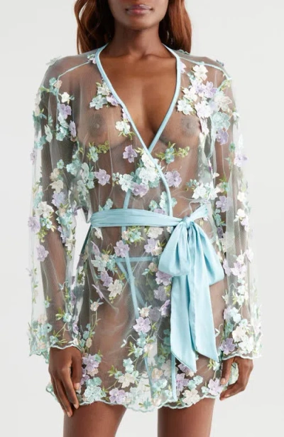KILO BRAVA KILO BRAVA FLORAL EMBROIDERED SHEER MESH ROBE