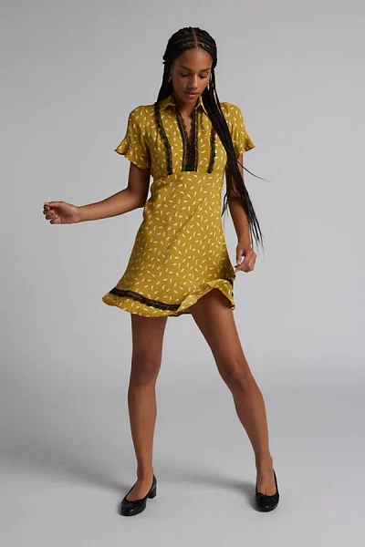 KIMCHI BLUE LEAH LACE-INSET MINI DRESS IN YELLOW, WOMEN'S AT URBAN OUTFITTERS