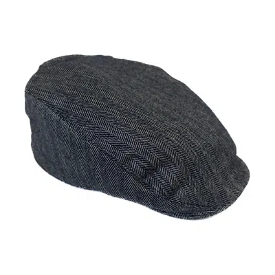 KINALBA MEN'S BLUE NAVY HERRINGBONE CASHMERE FLAT CAP
