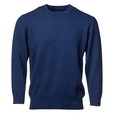 KINALBA MEN'S BLUE UNISEX MIDNIGHT MID-WEIGHT PLAIN CASHMERE CREW NECK SWEATER