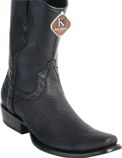 KING EXOTIC KING EXOTIC BLACK SHARK WESTERN BOOT SIDE ZIPPER MID CALF D 479B0905