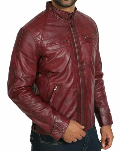 KING LEATHERS HERREN LAMMLEDER PURE LEDERJACKE MOTORRAD BIKER SLIM FIT BASIC WEINROT MANTEL