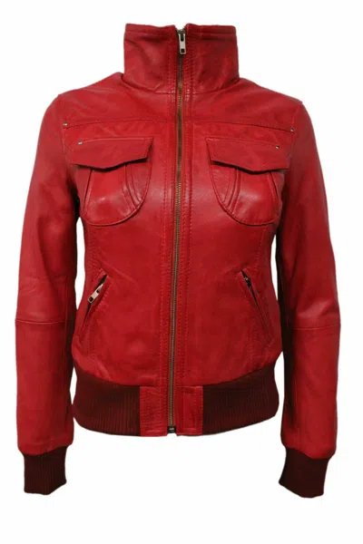 KING LEATHERS NEU DAMEN ECHT LAMMLEDER 100% LEDERJACKE BIKER SLIM FIT ROT MANTEL TASCHE