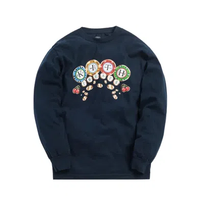 KITH MEN'S KITH TREATS CHIPS LONG SLEEVE TEE SHIRT IN NAVY BLUE