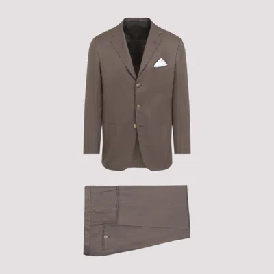 KITON BROWN COTTON SUIT