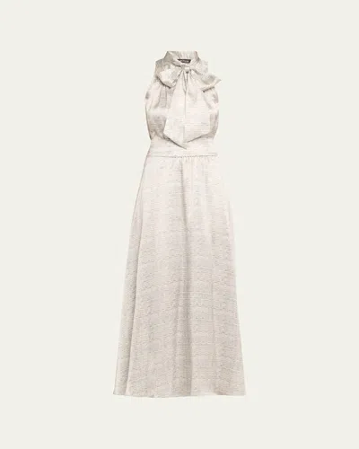 KITON LONG PRINTED SILK SLEEVELESS DRESS WITH SCARF