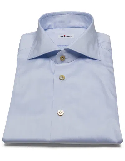 KITON KITON SHIRT IN LIGHT BLUE WITH SHARK COLLAR