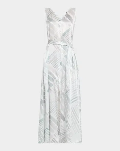 KITON V-NECK ABSTRACT-PRINT SILK MAXI DRESS