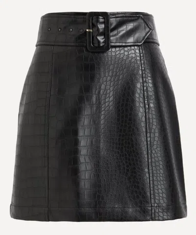 KITRI KITRI WOMEN'S MARLA BLACK FAUX CROC BELTED MINI SKIRT