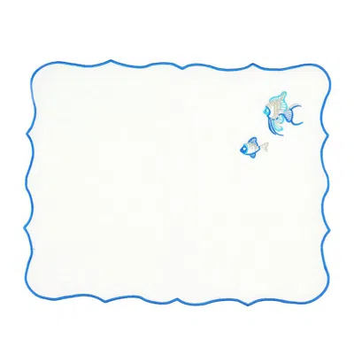 KM HOME COLLECTION FISH EMBROIDERY LINEN PLACEMATS SET OF 2