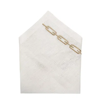 KM HOME COLLECTION WHITE CHAIN EMBROIDERY LINEN NAPKIN SET OF 2