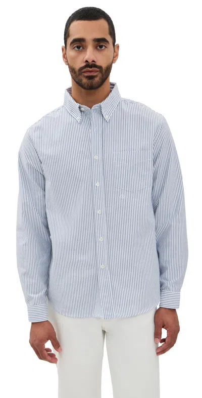 KNICKERBOCKER BEEFY COTTON OXFORD SHIRT NAVY STRIPE