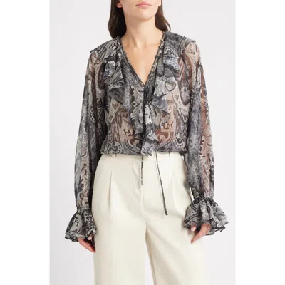 KOBI HALPERIN KOBI HALPERIN LOCKE PAISLEY RUFFLE SEMISHEER CHIFFON TOP