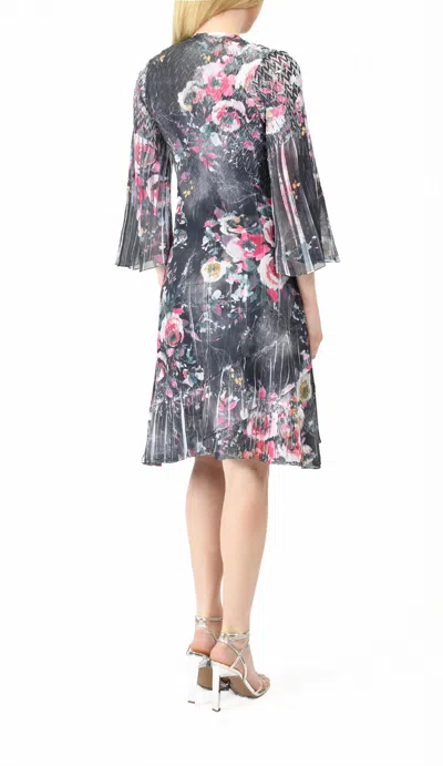 KOMAROV CHIFFON DRESS WITH SPLIT SLEEVE IN JEWEL FLORAL