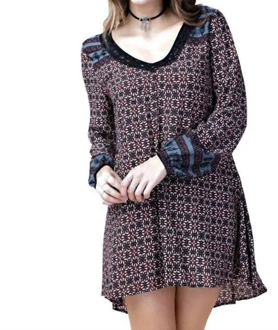 KORI BORDER PRINT SWING DRESS, IN MAROON