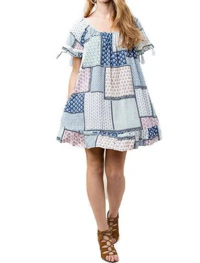 KORI FOLKLORE TASSEL MINI SWING DRESS IN SEA BLUE