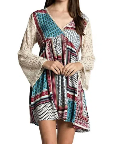 KORI HANKY BORDER PRINT LACE DRESS IN RED MIX