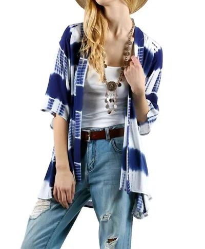 KORI TIE DYE LACE CROCHET BACK KIMONO IN BLUE