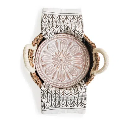 KORISSA BREAD WARMER & BASKET GIFT SET WITH DARK BROWN TEA TOWEL - VINTAGE FLOWER