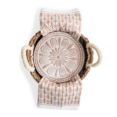 KORISSA BREAD WARMER & BASKET GIFT SET WITH LIGHT BROWN TEA TOWEL - VINTAGE FLOWER