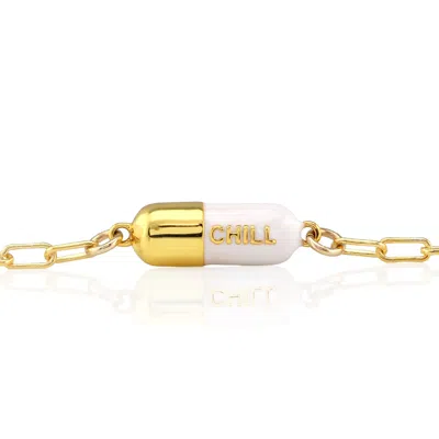 KRIS NATIONS WOMEN'S WHITE / GOLD CHILL PILL ENAMEL BRACELET GOLD FILLED & WHITE ENAMEL