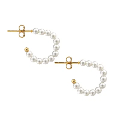 KRIS NATIONS WOMEN'S GOLD FRESHWATER PEARL HUGGIE POST HOOP EARRINGS