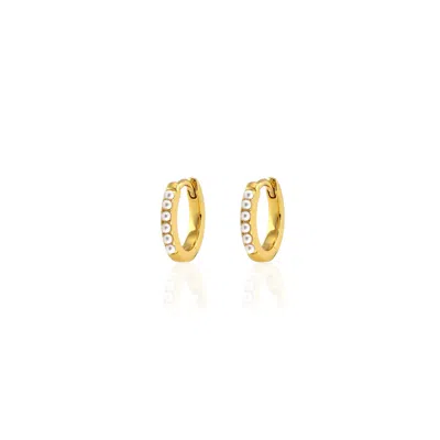 KRIS NATIONS WOMEN'S GOLD PEARL 12MM HUGGIE HOOP EARRINGS