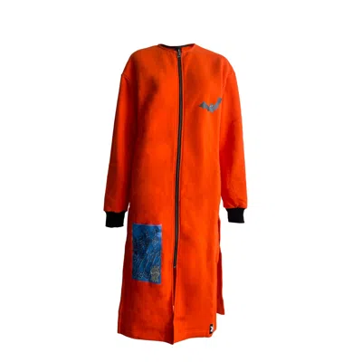 KRISTEL KUSLAPUU WOMEN'S LONG ORANGE IMAGINATION ZIPPER SWEATSHIRT WITH POCKETS