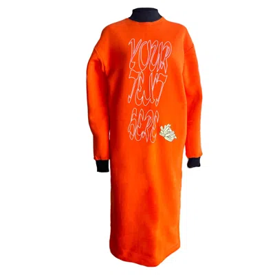 KRISTEL KUSLAPUU WOMEN'S LONG ORANGE SWEATSHIRT DRESS WITH POCKETS