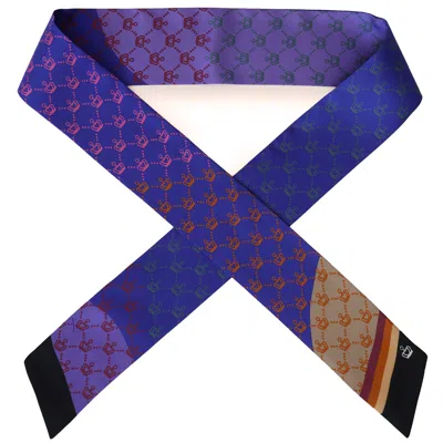 KUEEN WOMEN'S BLUE / BROWN / BLACK SILK SCARF - CROWN - BLUE