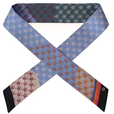 KUEEN WOMEN'S BLUE / GREY SILK SCARF - CROWN - LIGHT BLUE