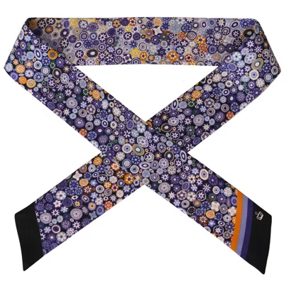 KUEEN WOMEN'S BLUE / BLACK SILK SCARF - MILLEFIORI - BLUE