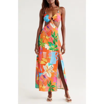 KULANI KINIS KULANI KINIS CUTOUT PRINTED COVER-UP MAXI DRESS
